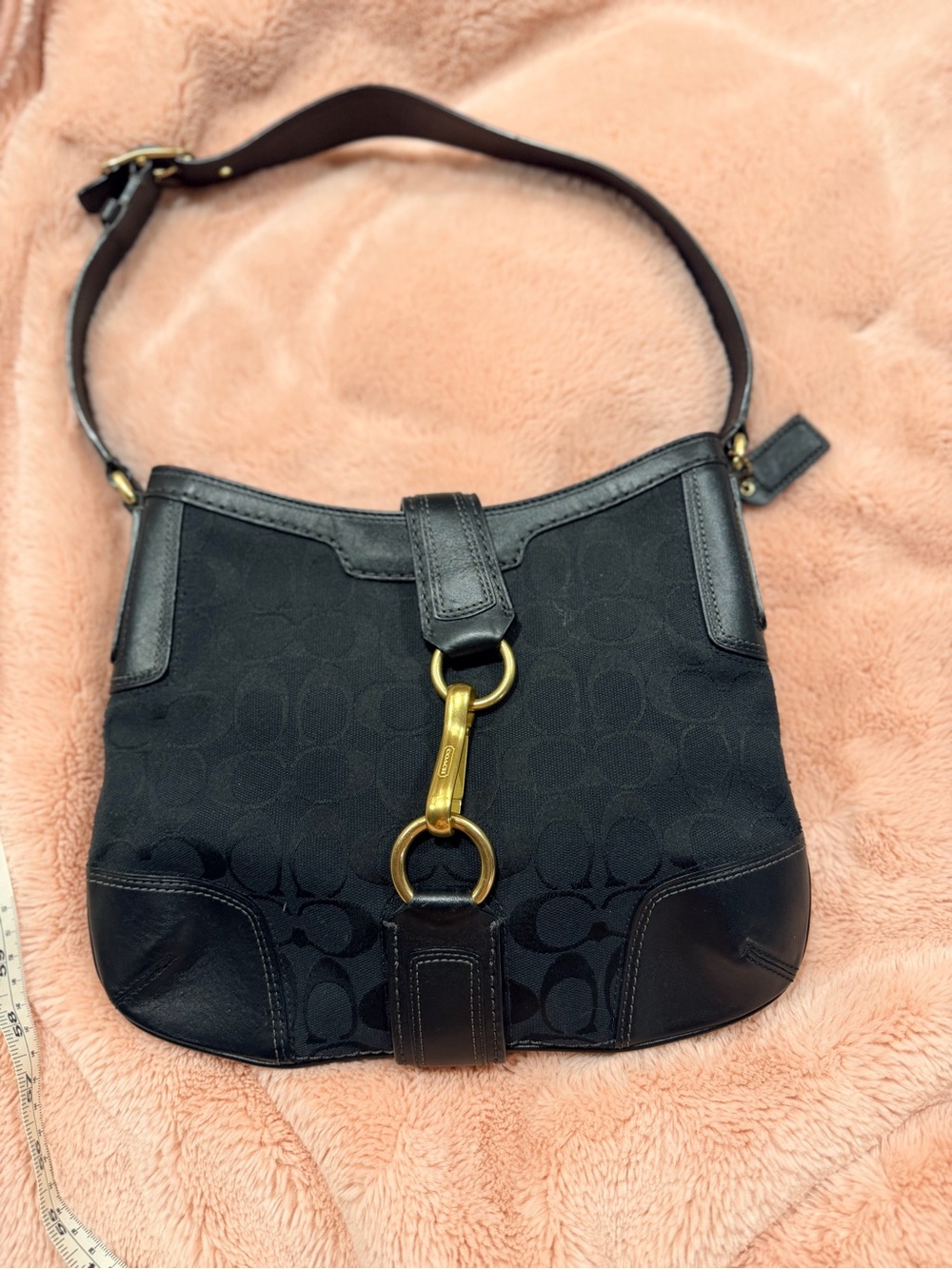 Vintage Y2K Coach Hamptons 11058 Black Signature Jacquard Hobo Bag Brass Clip